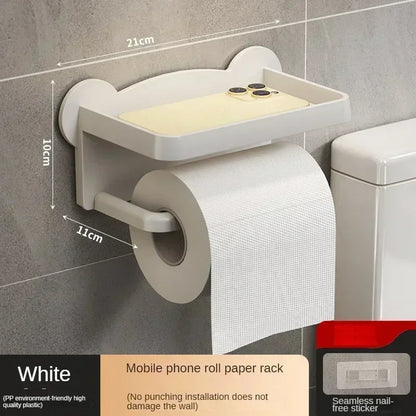 Toilet Paper Holder Stand Wall-Mounted Toilet Paper Dispenser Kitchen Bathroom Storage Rack For Tissue Box Shelf Phone Holde