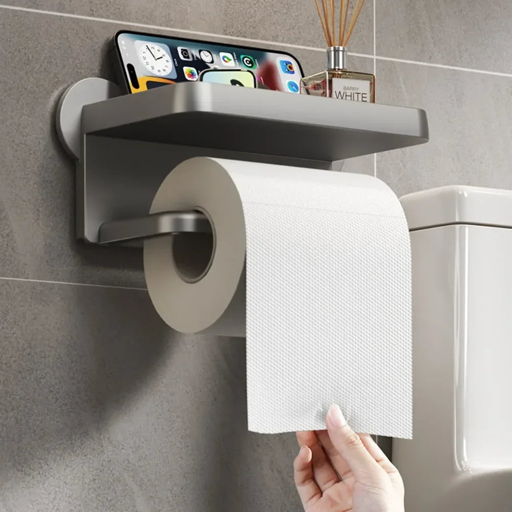 Toilet Paper Holder Stand Wall-Mounted Toilet Paper Dispenser Kitchen Bathroom Storage Rack For Tissue Box Shelf Phone Holde