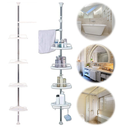 Shower Rack Adjustable 4 Trays Telescopic Bathroom Shelf Stainless Steel Frame Floor Ceiling Holder Shower Caddy Organizer Shelf