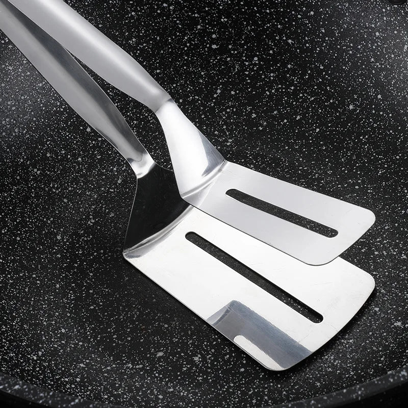 Stainless Steel Multifunctional Frying Spatula & BBQ Tongs