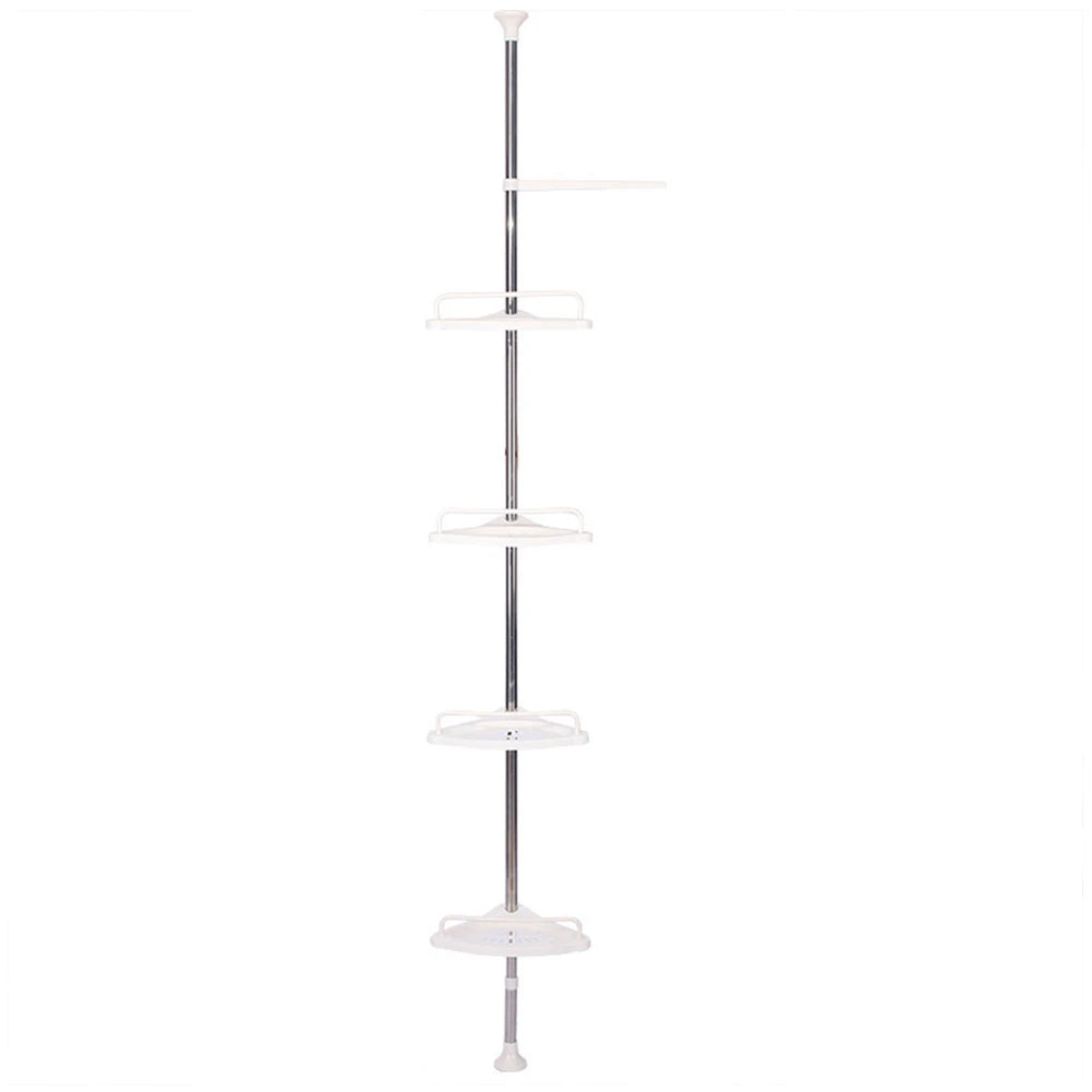 Shower Rack Adjustable 4 Trays Telescopic Bathroom Shelf Stainless Steel Frame Floor Ceiling Holder Shower Caddy Organizer Shelf